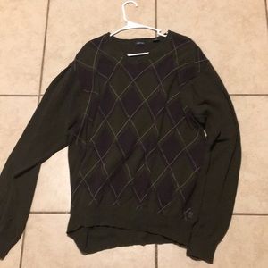 IZOD OLIVE AND NAVY STRIPED SWEATER